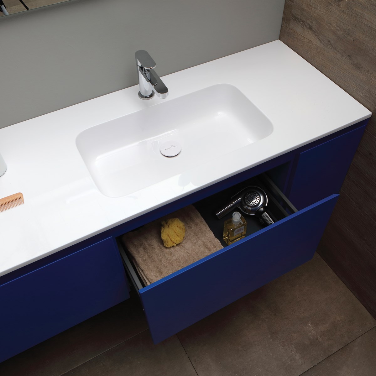 Lavabo polyminerale rettangolare incassato su mobile